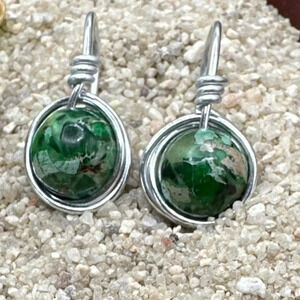 Chunky sea sediment Jasper dangle spheres silver earrings